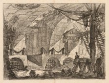 The Prisons: An Arched Chamber with Posts and Chains, 1745-1750. Creator: Giovanni Battista Piranesi (Italian, 1720-1778).