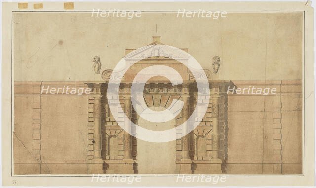Survey drawing of great gate, Burlington House, Piccadilly, Westminster, London: elevation..., c1812 Creator: Samuel Ware.