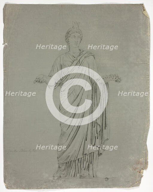 Antique Statue of Standing Goddess with Outstretched Arms, 1774. Creator: John Downman.