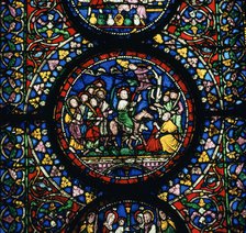 Stained glass depiction of Christ's entry to Jerusalem, 12th century. Artist: Unknown
