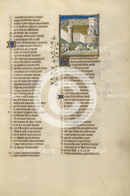 The Construction of a Castle in which the Personification of Jealousy Wishes to..., about 1405. Creator: Unknown.