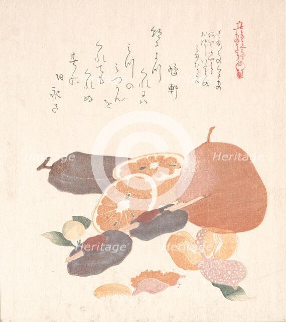Oranges and Dried Persimmons, 19th century. Creator: Kubo Shunman.