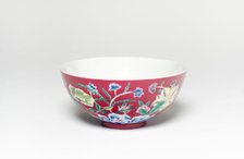 Ruby Red-Ground Famille-Rose 'Floral' Bowl, Qing dynasty (1644-1911), Jiaqing period (1796-1821). Creator: Unknown.