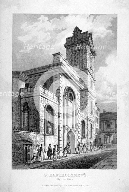 St Bartholomew-by-the-Exchange, City of London, 1837.  Artist: John Le Keux