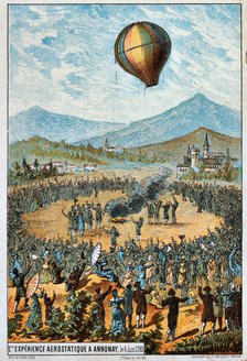 First test flight of a hot air balloon at Annonay, France, 4 June, 1783 (1890s). Artist: Anon
