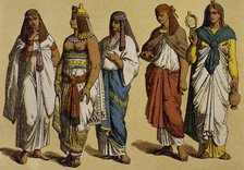 Pharaoh in war costume with some aristocratic women, Egypt.  Creator: Unknown.