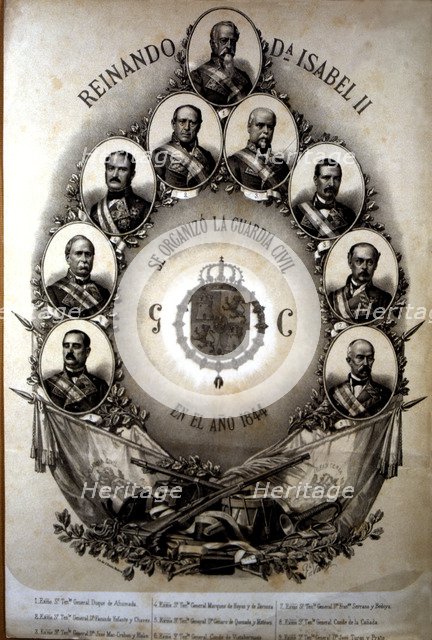 Foundation of the Civil Guard in 1844, portraits of the founders chaired by the Marquis of Ahumad…