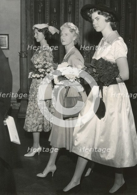 Princesses Margaretha, Sibylla and Desiree of Sweden on their way to a lunch, Stockholm, 1957. Artist: Unknown