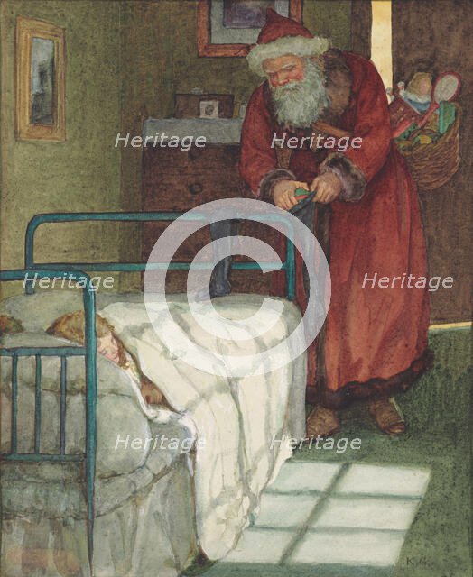 Christmas Eve, a visit from Father Christmas. Creator: Greenaway, Kate (1846-1901).