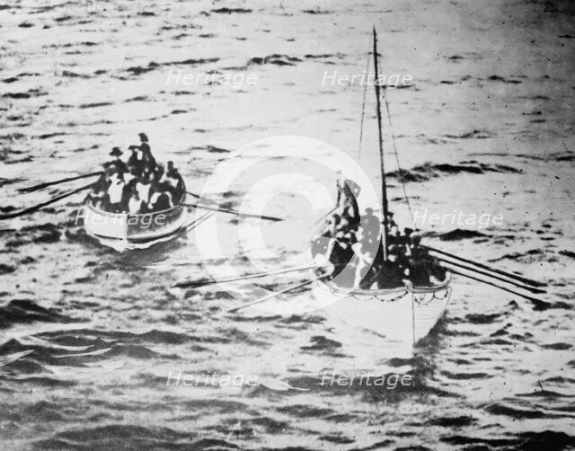 TITANIC life boats on way to CARPATHIA, 1912. Creators: Bain News Service, J W Barker.