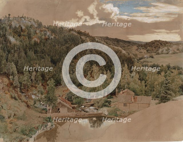 Mill dam, 1858. Creator: Werner Holmberg.