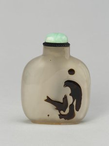 Snuff Bottle with Two Hawks on Rockwork, Qing dynasty (1644-1911), 1800-1900. Creator: Unknown.