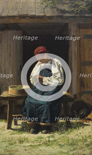 Farmer's wife at work, 1874. Creator: Makovsky, Vladimir Yegorovich (1846-1920).