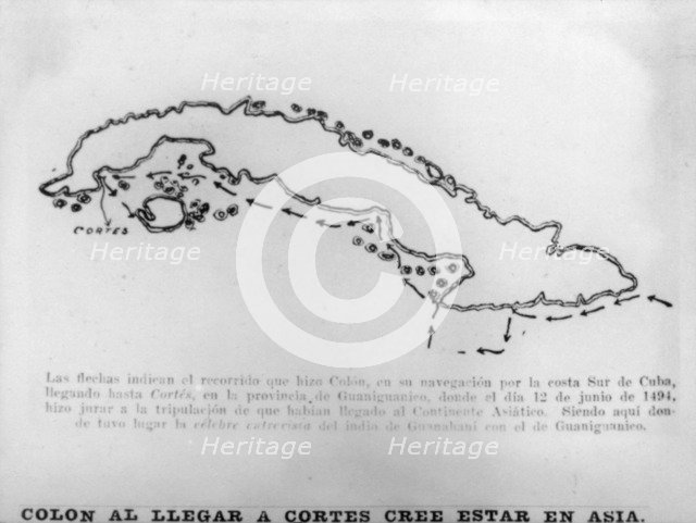 Colombus when Cortes arrived in Cuba, (15th century), 1920s. Artist: Unknown