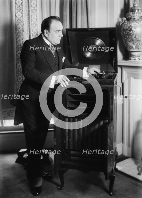 Enrico Caruso with phonograph, 1918 and c1920. Creator: Bain News Service.