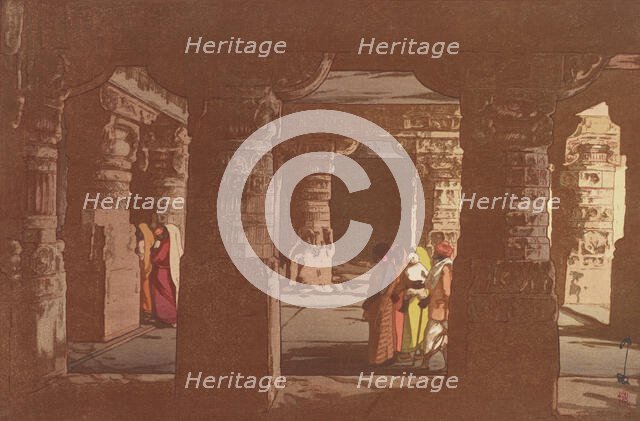 Third cave temple in Ellora,  c.1931. Creator: Hiroshi Yoshida.