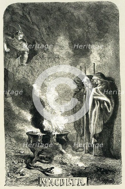 Macbeth visiting the three witches on the blasted heath, 1858. Artist: Sir John Gilbert