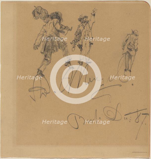 Three Hobos on the Artist's Signature, 1887. Creator: Adolph Menzel.