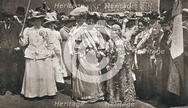 The head of the Women's Sunday Procession to Hyde Park, London, 21 June 1908. Artist: Unknown