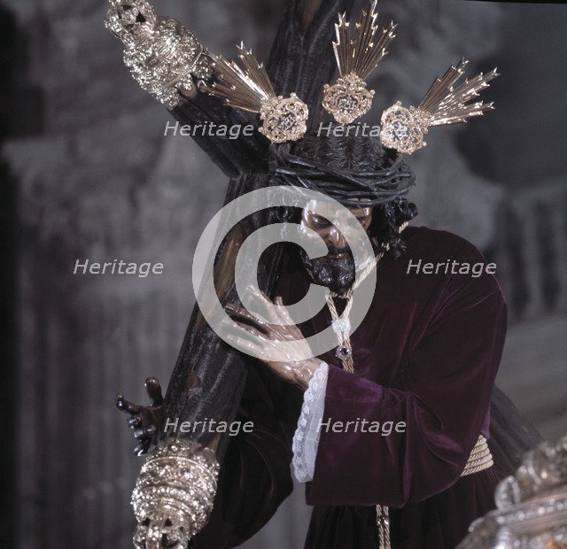 Detail of the image of Our Father Jesus of Passion during Holy Week procession in Seville.