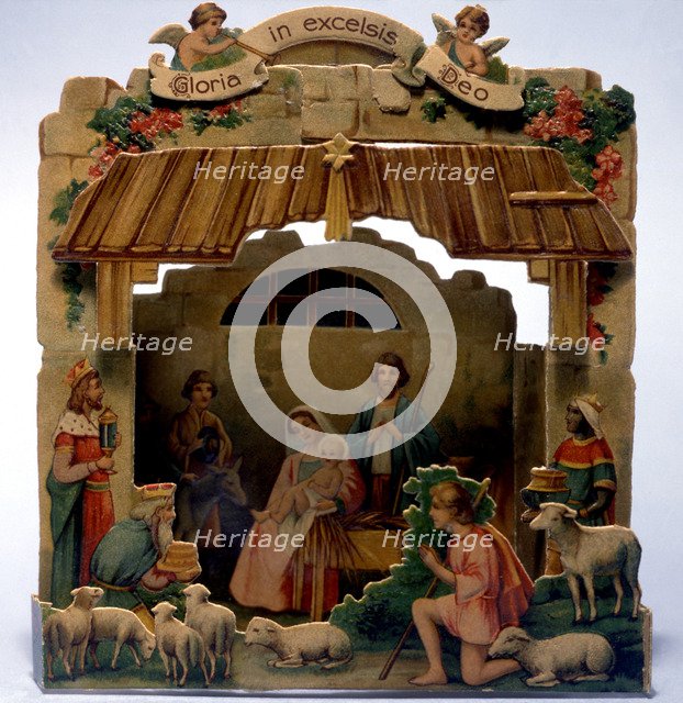 Die-cut nativity scene used as a Christmas card.