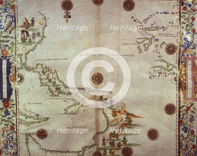 Chart of the Gulf of Mexico and the Pacific Ocean, 1542.  Creator: John Rotz.