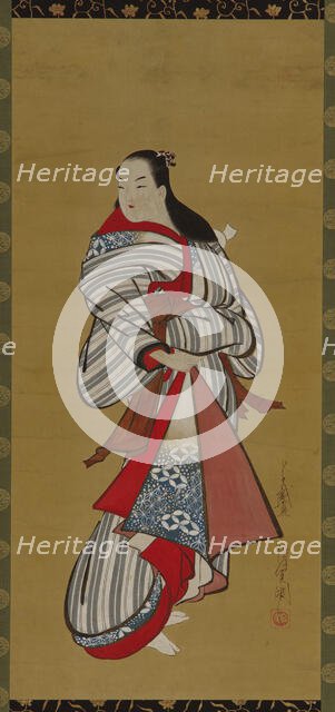 Yujo standing, Edo period, 1615-1868. Creator: Kaigetsudô Ando.