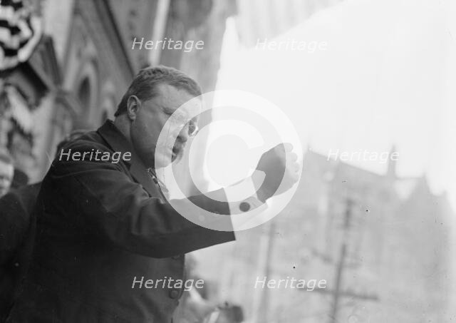 T. Roosevelt speaking, gesticulating with fist, outside, Yonkers, NY, 1910. Creator: Bain News Service.