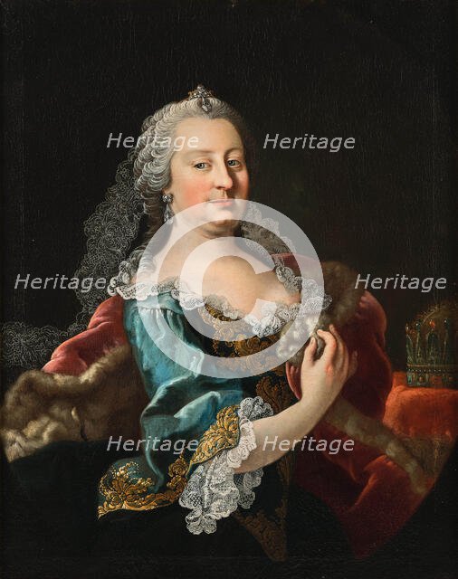 Portrait of Empress Maria Theresia of Austria (1717-1780) with the Holy Crown of Hungary, 1748. Creator: Millitz, Johann Michael (1725- 1779).