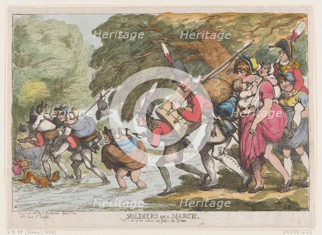 Soldiers on a March, April 1, 1808., April 1, 1808. Creator: Thomas Rowlandson.