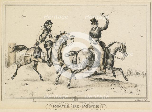 Scenes of Daily Life, Roads and Paths: Mail Route..., 1817. Creator: Carle Vernet (French, 1758-1836); Bance.