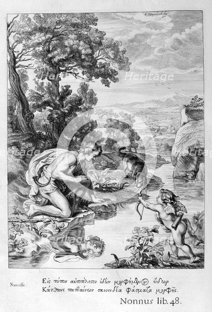 Narcissus in love with his own reflection, 1655. Creator: Unknown.