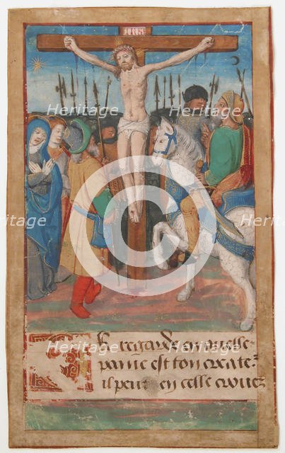 Manuscript Leaf with the Crucifixion, from a Book of Hours, 15th century. Creator: Unknown.