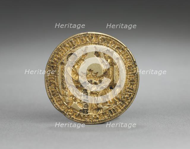 Almond-Shaped Seal: Coronation of the Virgin with a Kneeling Monk, 1300-1400. Creator: Unknown.