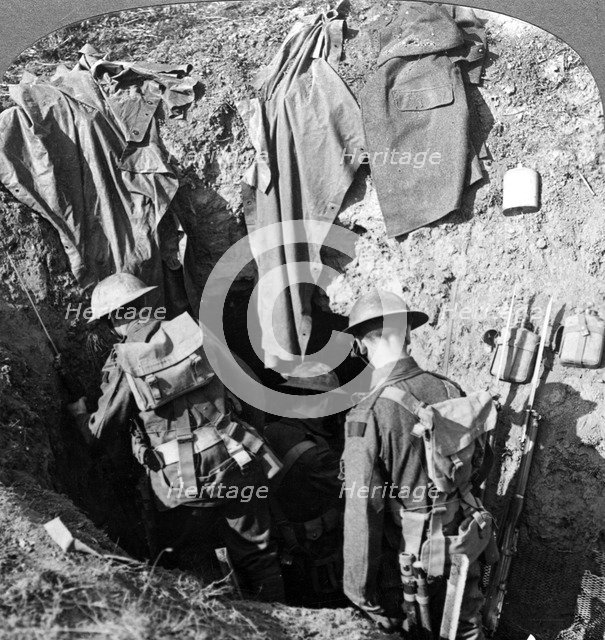 German dugout captured in the advance at Bapaume, France, World War I, 1914-1918.Artist: Realistic Travels Publishers