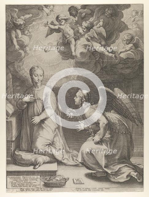 Annunciation from The Birth and Early Life of Christ, 1594., 1594. Creator: Hendrik Goltzius.