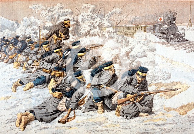 Japanese firing on Russian Red Cross train, Russo-Japanese War, 1904. Artist: Unknown