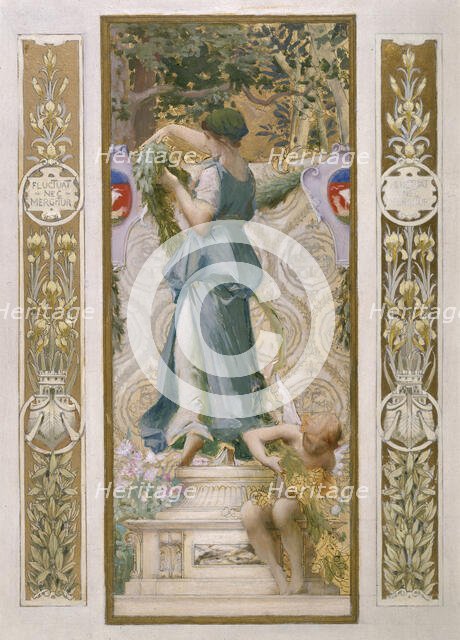 Sketch for the 'Festival Staircase' at the Hotel de Ville in Paris: Flowers (Garland), c1888-1898. Creator: Luc Olivier Merson.