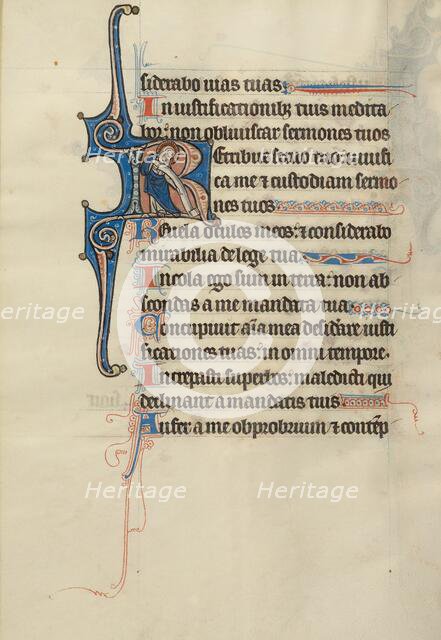 Initial R: A Saint Holding a Scroll; Bute Psalter, text and illumination about 1285. Creator: Bute Master.