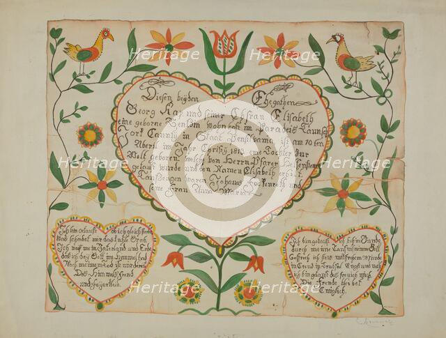 Fraktur - Birth and Baptismal Certificate, 1935/1942. Creator: Emma M. Krumrine.
