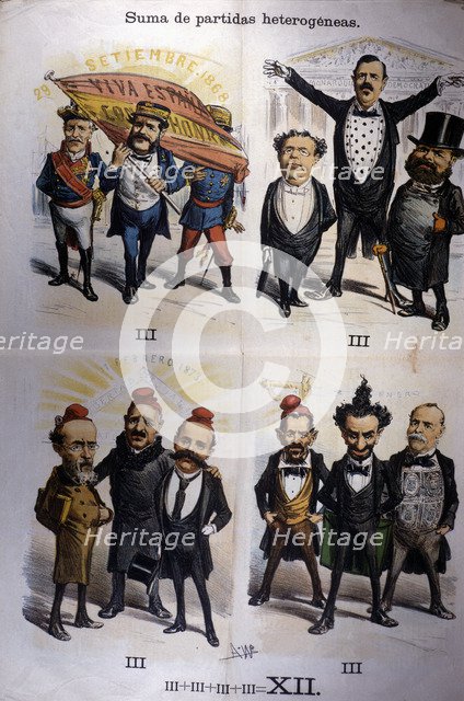 Caricatures of the Government Ministers, published in 'La Madeja', No. 4, Barcelona 30 January 1875.