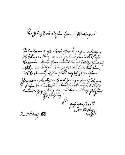 Letter by Francis Joseph Haydn to Herr von Griesinger, 1803 (1865).Artist: Frederick George Netherclift
