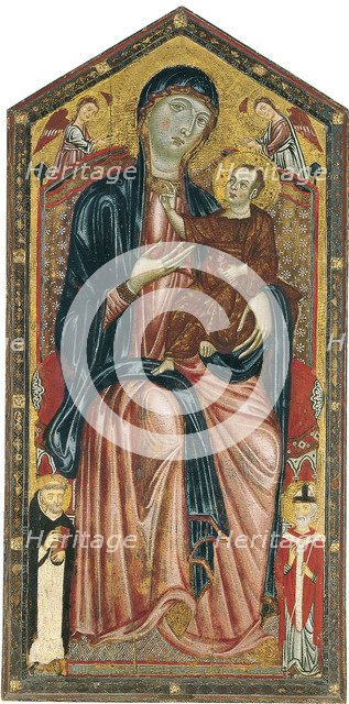 The Virgin and Child enthroned with Saints Dominic, Martin and two Angels. Artist: Master of the Magdalen (active ca 1265-1290)