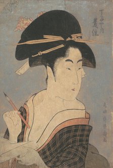 Portrait of Toyozumi of Chojiya House, Writing a Letter. Creator: Eiju.