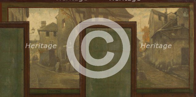 Sketch for the town hall of Vanves: Views of Vanves. Tram. Place de Vanves. Castle path..., 1902. Creator: Jean Joseph Enders.