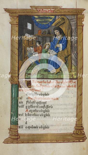 Printed Book of Hours (Use of Rome): fol. 3v, February calendar illustration, 1510. Creator: Guillaume Le Rouge (French, Paris, active 1493-1517).