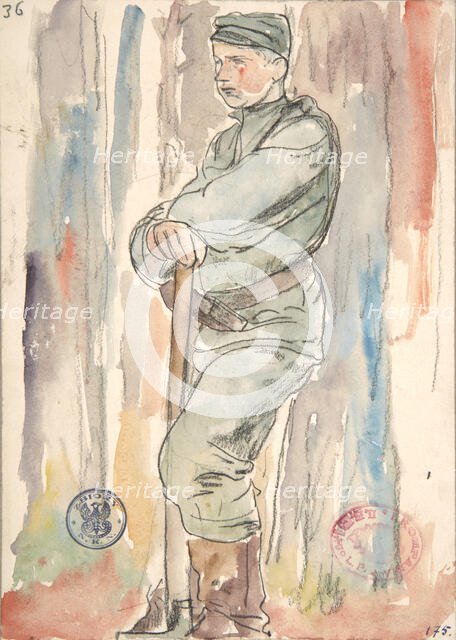 Soldier of the Polish Legions Digging Trenches, March-April 1916. Creator: Leopold Gottlieb.