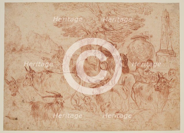 Pastoral Scene with Cows, Other Animals and Travelers, between 1615 and 1638. Creator: Jan Roos.