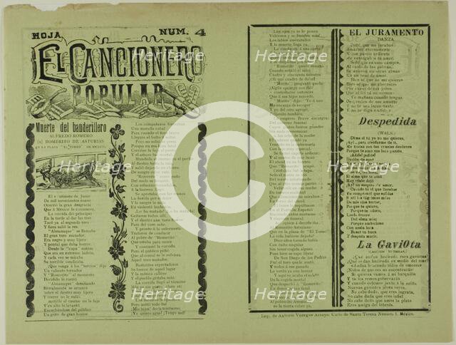 El cancionero popular, hoja num. 4 (The Popular Songbook, Sheet No. 4), n.d. Creator: Manuel Manilla.