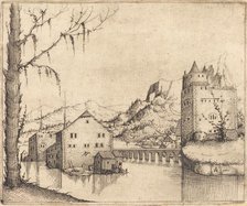 River Landscape with Two Buildings, 1545. Creator: Augustin Hirschvogel.